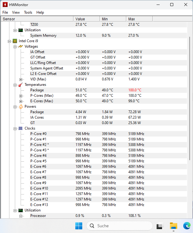 Geekom XT13 Pro HWMonitor